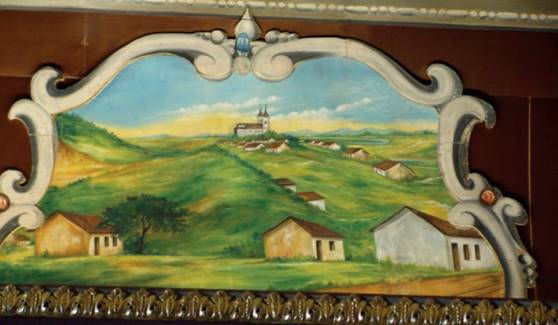 Driendl, Thomas (1884-1888). Cena do morro dos Coqueiros. Forro da Matriz Bas&iacute;lica Nossa Senhora Aparecida. Foto do autor, 15 set. 2011.