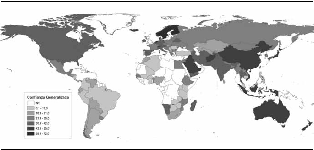 Porcentaje de personas que confían por
país
