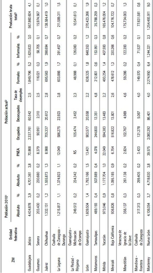 Características laborales de las zonas metropolitanas de México (Cont.)