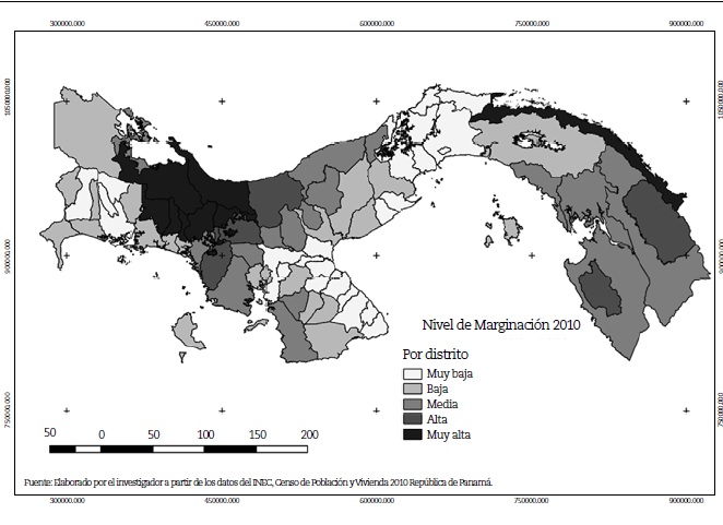 Niveles de marginaci&oacute;n a nivel de los distritos de la
Rep&uacute;blica de Panam&aacute; 2010