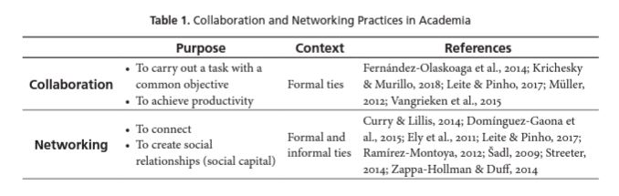 Collaboration and Networking Practices in Academia