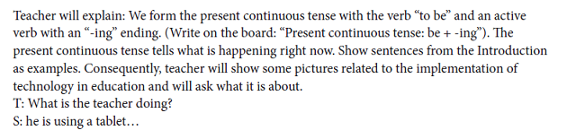Ernesto&rsquo;s Explanation of the Present Continuous in His Lesson Plan