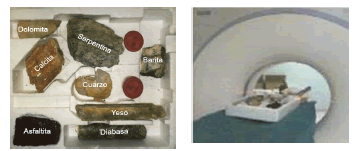 Muestra el patrón y su medición en el equipo de TAC.