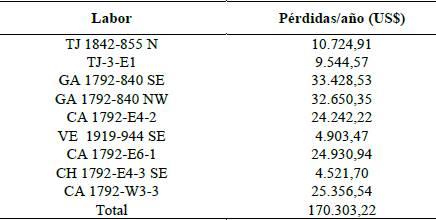 P&eacute;rdidas por a&ntilde;o por incumplimientos en avances.