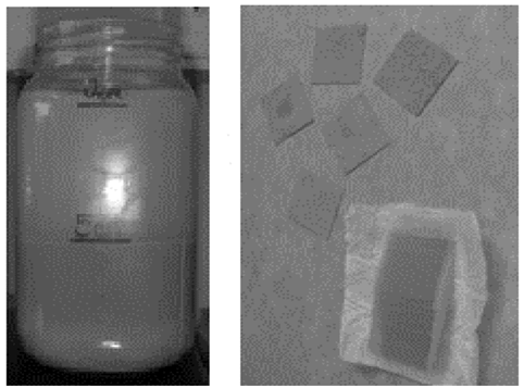 a) Fracción fina en suspensión; b). Láminas de vidrio con mineral de arcilla