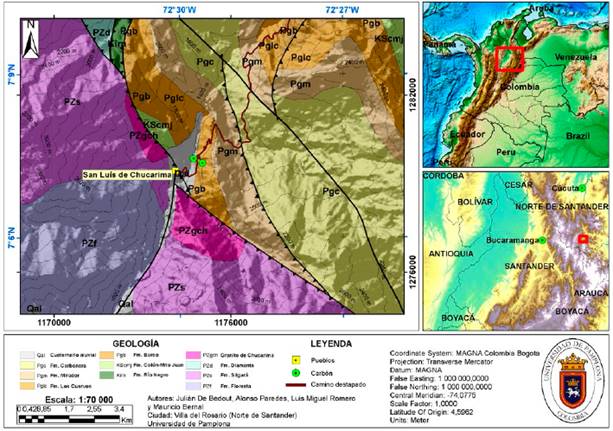 Geolog&iacute;a regional de la zona de estudio en donde el muestreo se ubica en la Formaci&oacute;n Cuervos. 