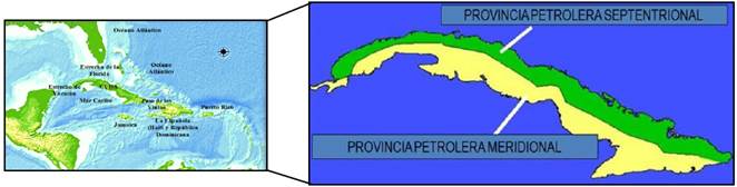 Ubicaci&oacute;n de las provincias gasopetroleras cubanas.