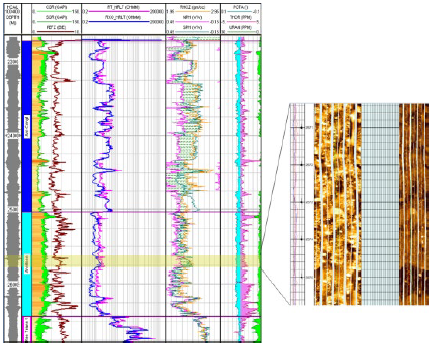 Registro compuesto del pozo MN-1X, con la imagen FMI de la Formaci&oacute;n Manacas.