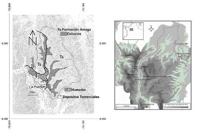 Localizaci&oacute;n del humedal La Bramadora, Vereda La Puerta, Municipio de Sopetr&aacute;n, Departamento de Antioquia, Colombia.