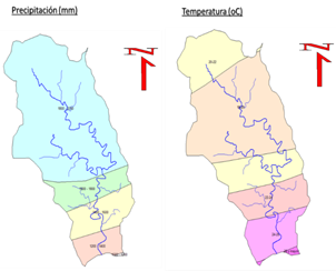Im&aacute;genes del mapa de precipitaciones y temperatura de la cuenca hidrogr&aacute;fica del rio La Magdalena en el municipio Guam&aacute;. (Geocuba. 2010)