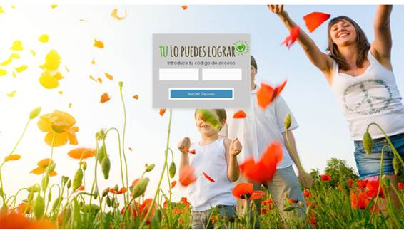 Página de inicio de la web, introducción código personal.