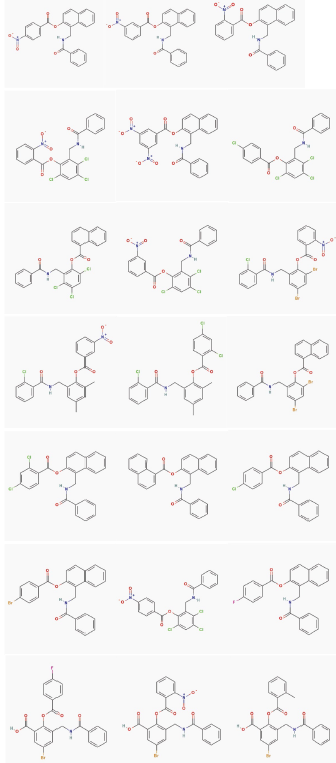 Compounds obtained from the pharmacophoric search using model II.