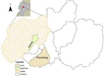 Location of the evaluated communities in the province of Tungurahua, Ecuador