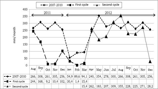 Rainfall monthly variation during the research development
