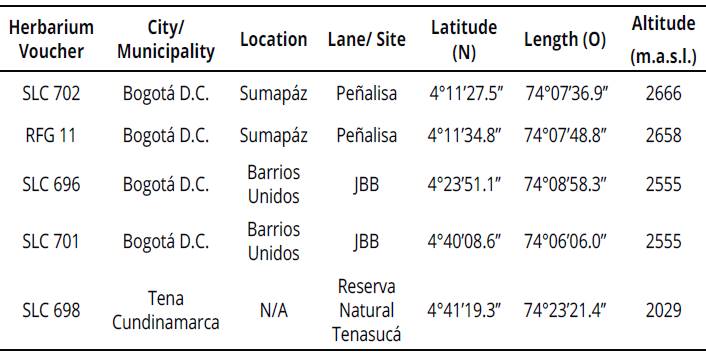 Sources of C. pubescens plant material.