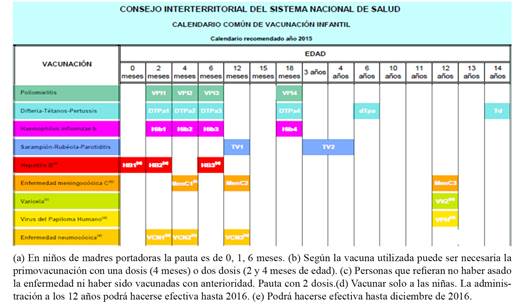 Calendario de vacunaci&oacute;n para el a&ntilde;o 2015. Consejo Interterritorial del Sistema Nacional de Salud
