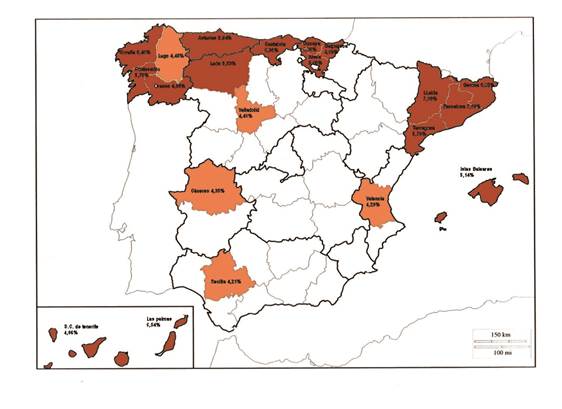 Distribución de la incidencia acumulada y de duraciones medias de incapacidad temporal por trastornos neuróticos superiores a la media nacional de Fraternidad-Muprespa (71,8 días) por provincias.