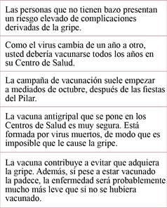 Información y consejo médico facilitado sobre la vacuna antigripal1