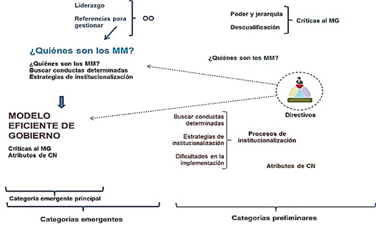 Categor&iacute;as preliminares y emergentes construidas a partir de los directivos. Fuente: Elaboraci&oacute;n propia.