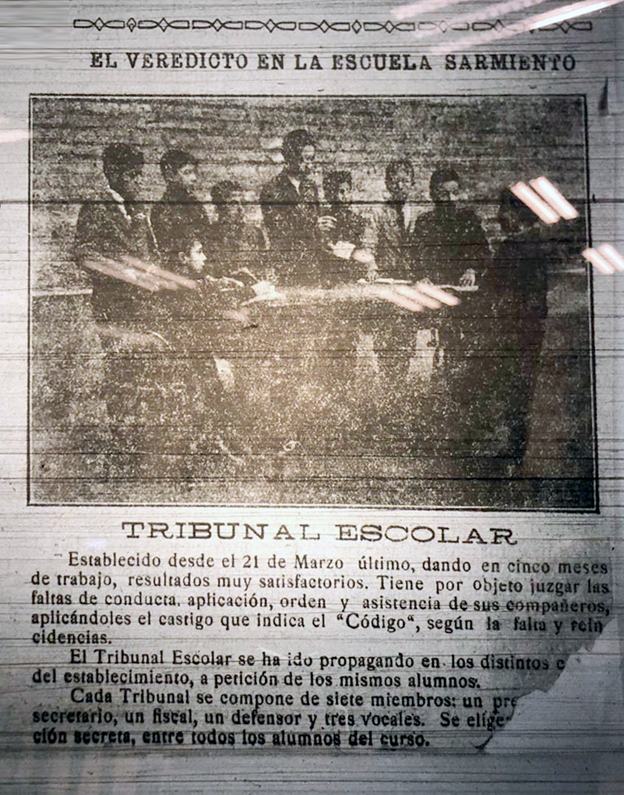 El veredicto en la Escuela Sarmiento (La Sarmiento, julio 1921). Fuente: Archivo Biblioteca Nacional.