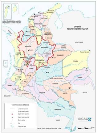 Ubicaci&oacute;n geogr&aacute;fica de los departamentos del estudio