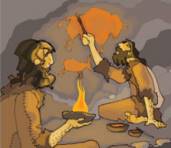 Una pareja de hombres realizando arte rupestre. Texto de HGyCS, 2010 y 2012: 61.