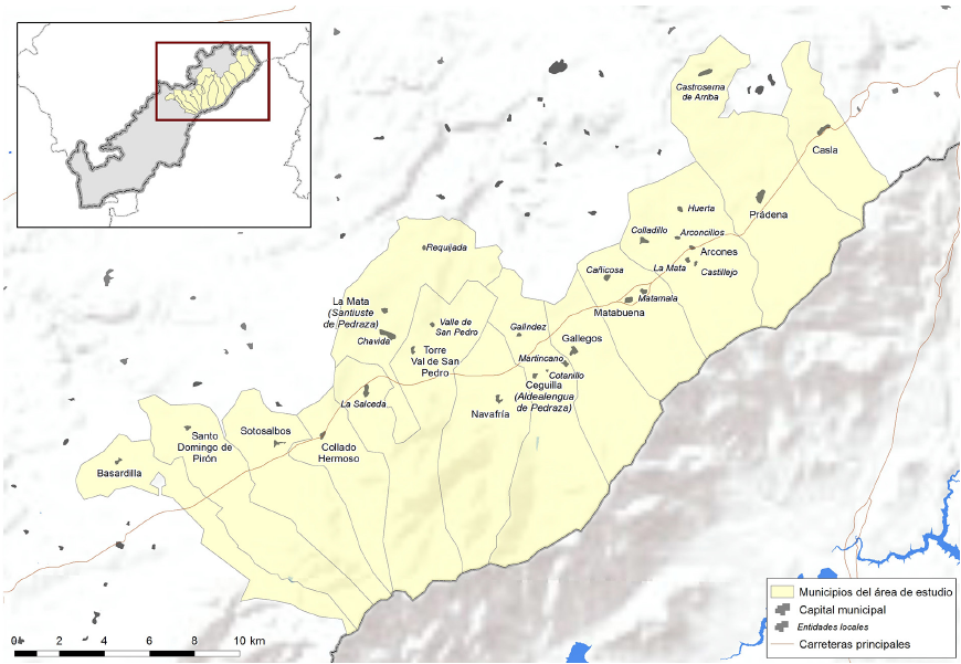 Delimitaci&oacute;n del &aacute;rea de
estudio dentro del Guadarrama segoviano