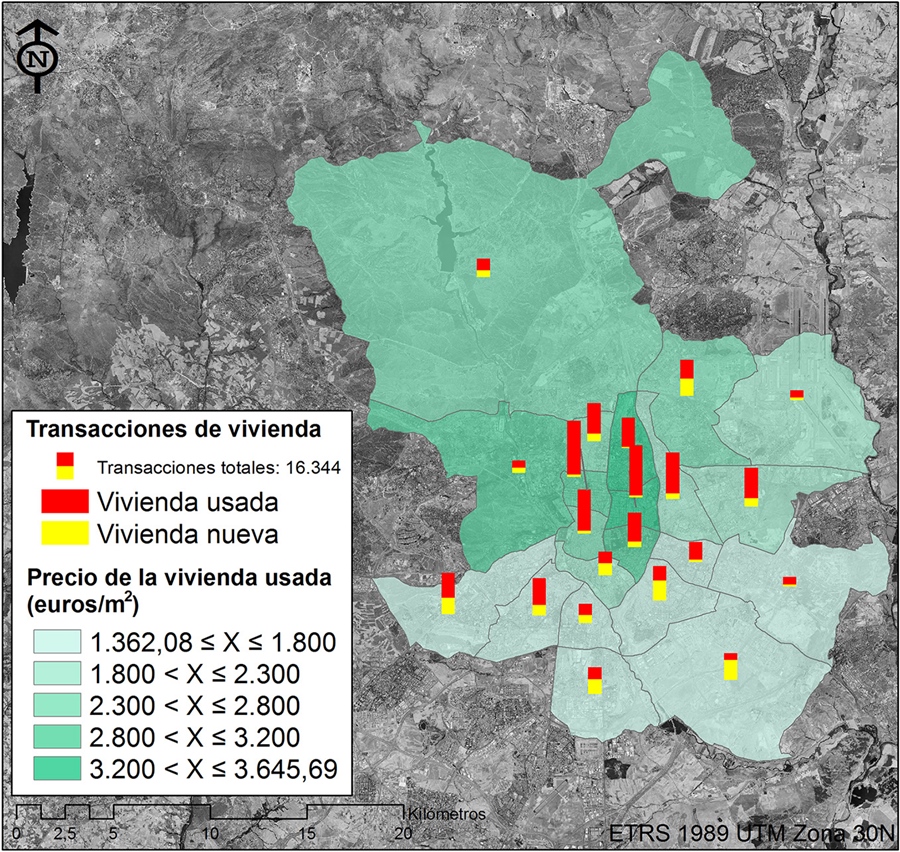 Precio de la vivienda usada por
distritos y transacciones inmobiliarias de vivienda (datos año 2014)