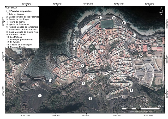 Localización espacial de los recursos/atractivos geourbanos
de Garachico en los que se realizarán las paradas