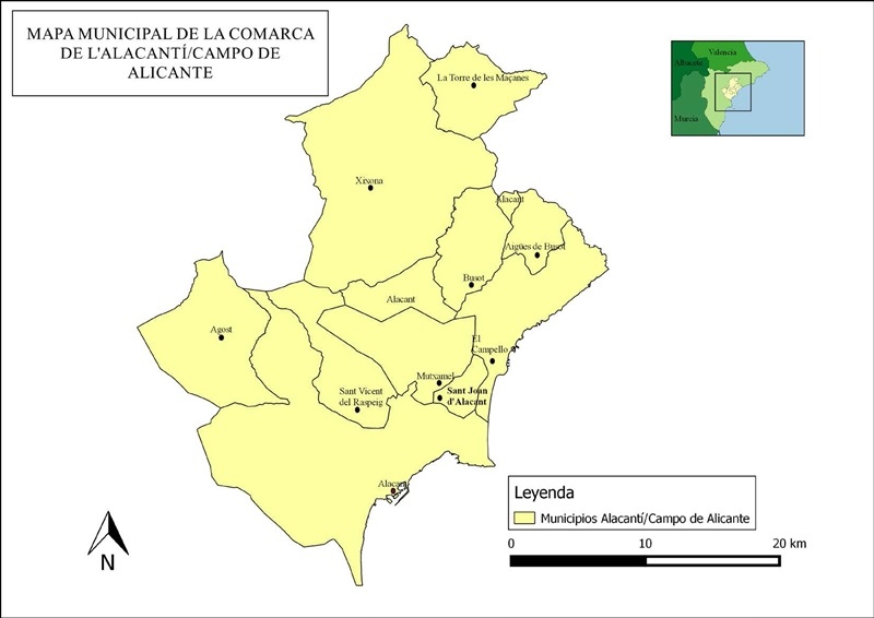 Mapa de localización de la comarca de l’Alacantí