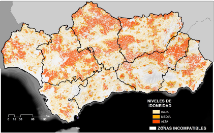 Niveles de idoneidad para la implantación eólica en el escenario menos
restrictivo