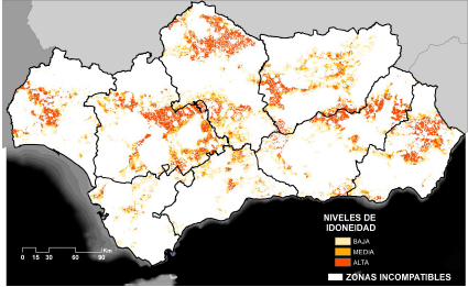 Niveles de idoneidad para la implantación eólica en el escenario más
restrictivo