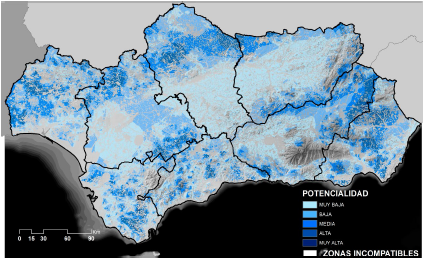 Potencialidad del territorio andaluz para la implantación
eólica en el escenario menos restrictivo