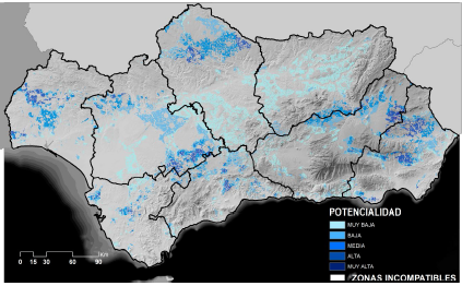 Potencialidad del territorio andaluz para la implantación eólica en el
escenario más restrictivo