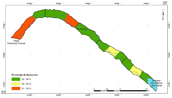  Reducción de ancho del cauce principal del Río
Neuquén estimado entre los años 1994-2006