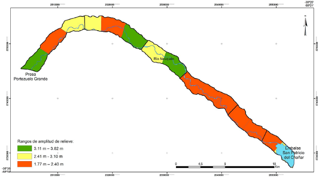  Variación de la amplitud media del
relieve local