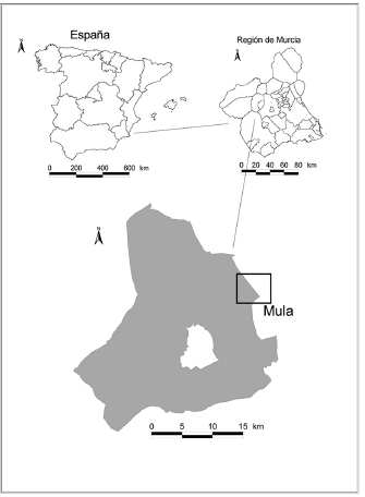 Localización de Yéchar, en el interior de Mula
(Región de Murcia)