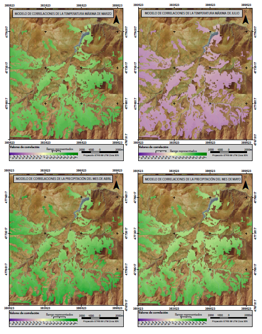  Modelos cartográficos de correlación de la respuesta climática a las variables significativas sobre el crecimiento de Fagus sylvatica