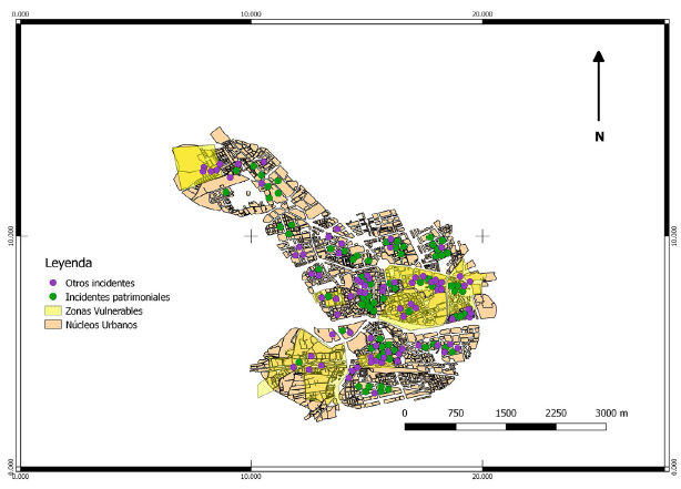 Ubicación geográfica de los distintos delitos cometidos en la ciudad de
Murcia