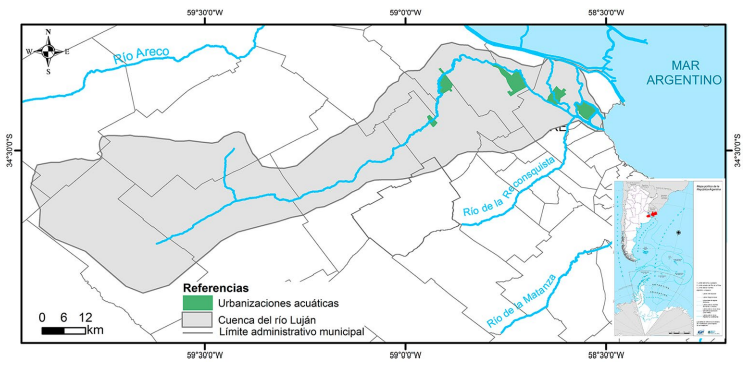 Localizacin de urbanizaciones acuticas en la cuenca del ro Lujn, provincia de Buenos Aires