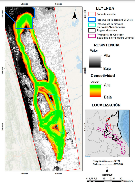 Corredores potenciales para el jaguar entre las reservas de la biosfera