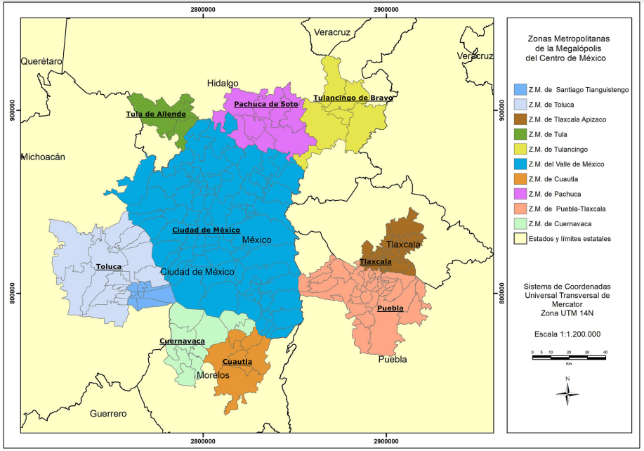 Delimitación de Zonas Metropolitanas de la Megalópolis del Centro de México