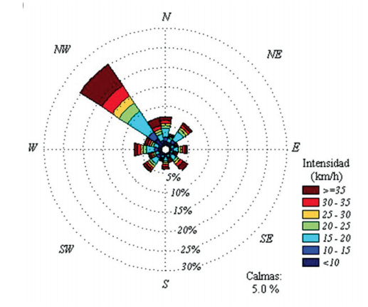 Rosa de los vientos de Bahía Blanca del período 1991-2013.