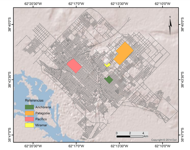 Localización de los barrios seleccionados en Bahía Blanca