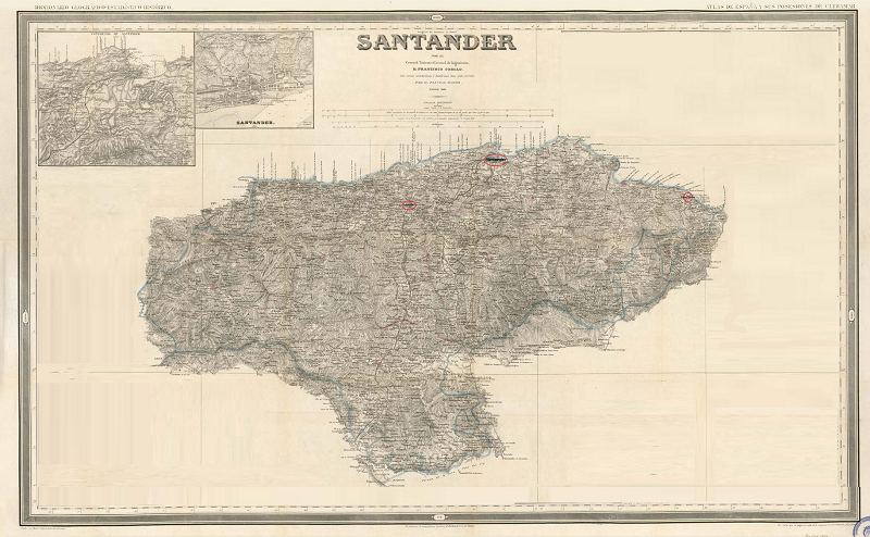 Localizaci�n de los principales n�cleos urbanos de la Provincia de Santandera mediados del siglo XIX
