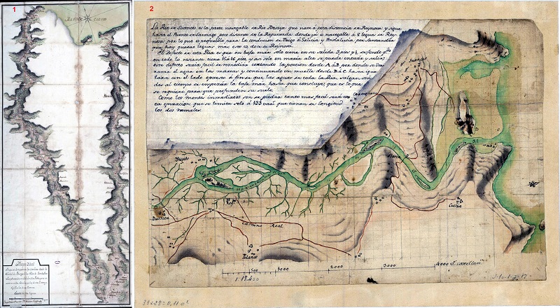 Representaciones gr�ficas de los caminos de Castilla a los puertos c�ntabros y de la desembocadura de los r�os Saja y Besaya en Suances en relaci�n con el trazado del Camino Real