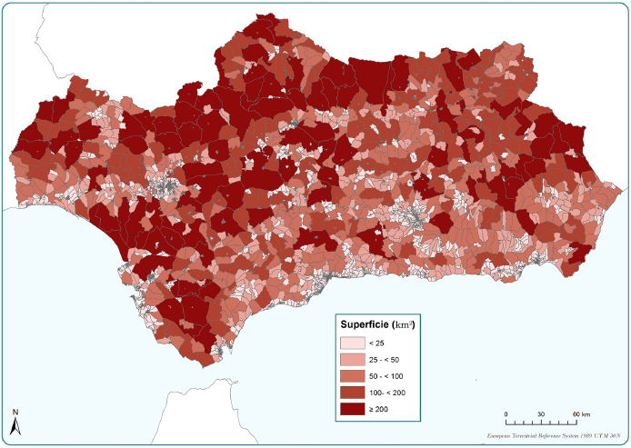 Secciones censales andaluzas segn su superficie