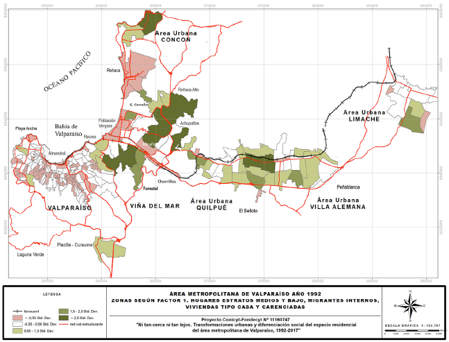 Zonas segn factor 3. Hogares estrato medio-bajo y bajo y viviendas precarias, ao 1992