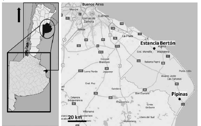 Ubicacin de Estancia Bertn, partido de Magdalena y Pipinas, partido de Punta Indio.