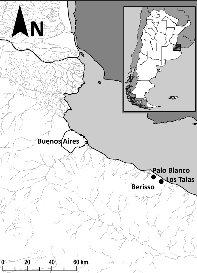 Localizaci&oacute;n geogr&aacute;fica de los sitios Palo Blanco y Los Talas.